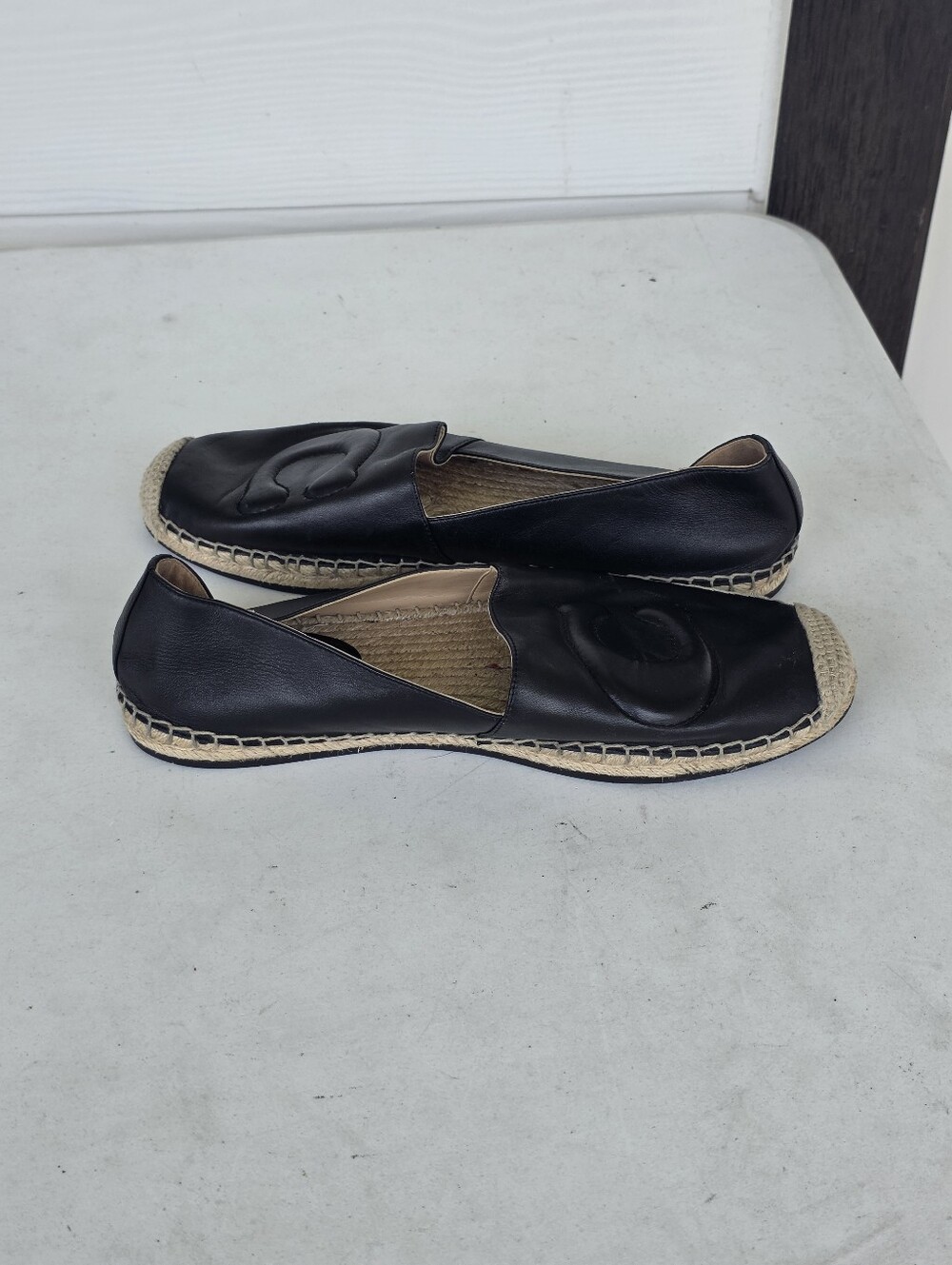 Coach Black Leather C Logo Espadrille Flats Loafers Shoes Size 9.5 Casual - Picture 6 of 10